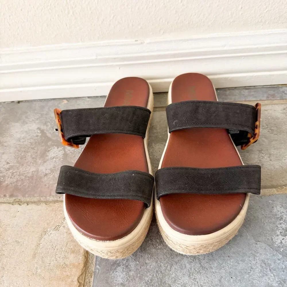 MIA Carleen Platform Sandals Black Buckle Espadrille Size 9 Womens